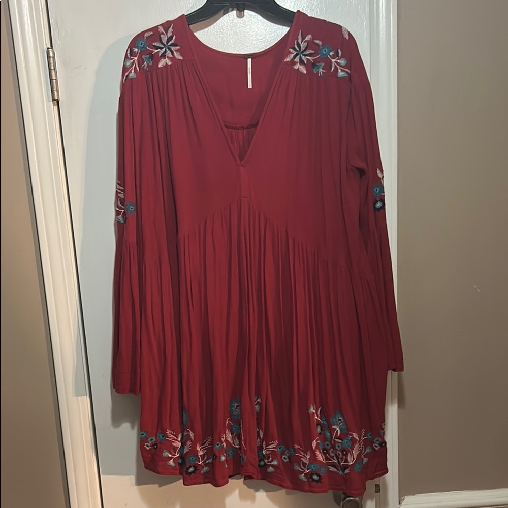 Free People Te Amo Red Embroidery Babydoll Mini boho